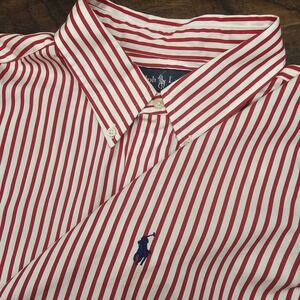 Ralph Lauren Men's XLT Red White Striped Cotton Long Sleeve Button Down Shirt